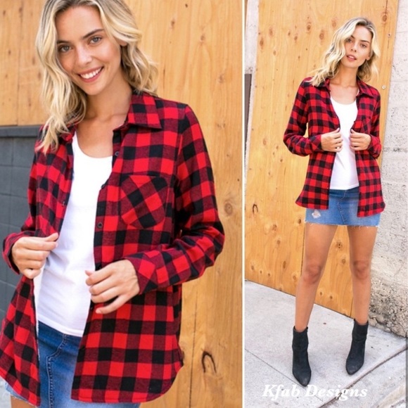 New! Clearance 🍇 buffalo Plaid Sherpa fleece lined flannel Top - Picture 8 of 12